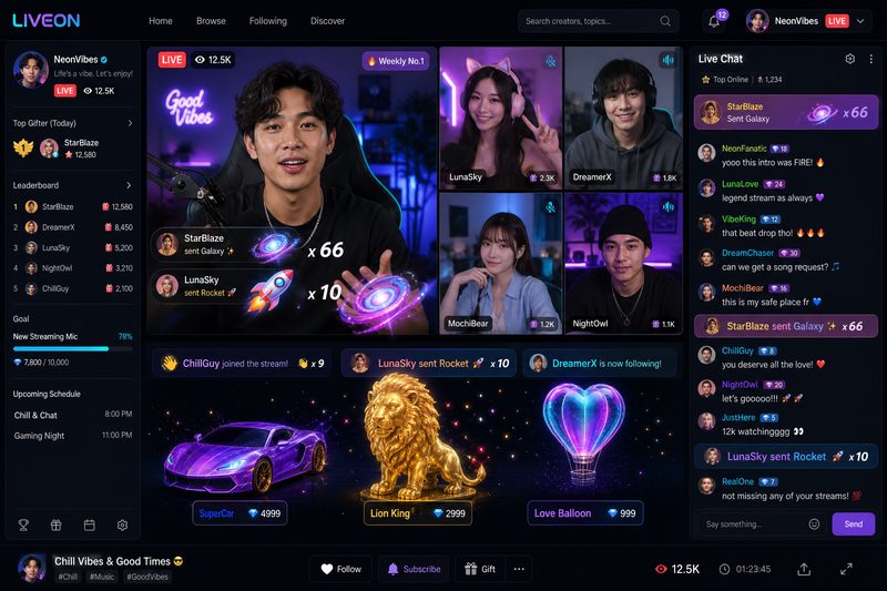 ９１网实时直播互动界面,创作者与粉丝零距离实时交流